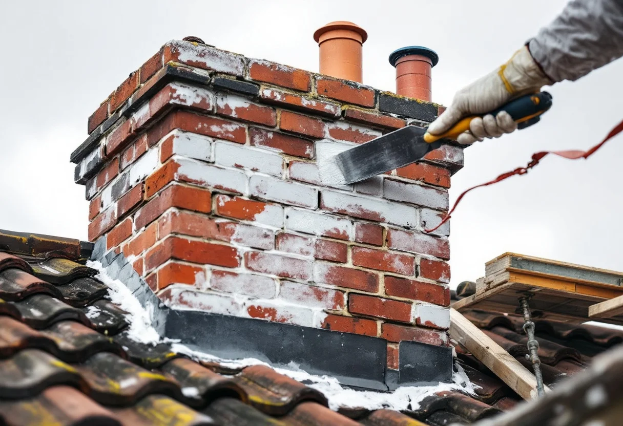 Repointing work on a brick chimney stack